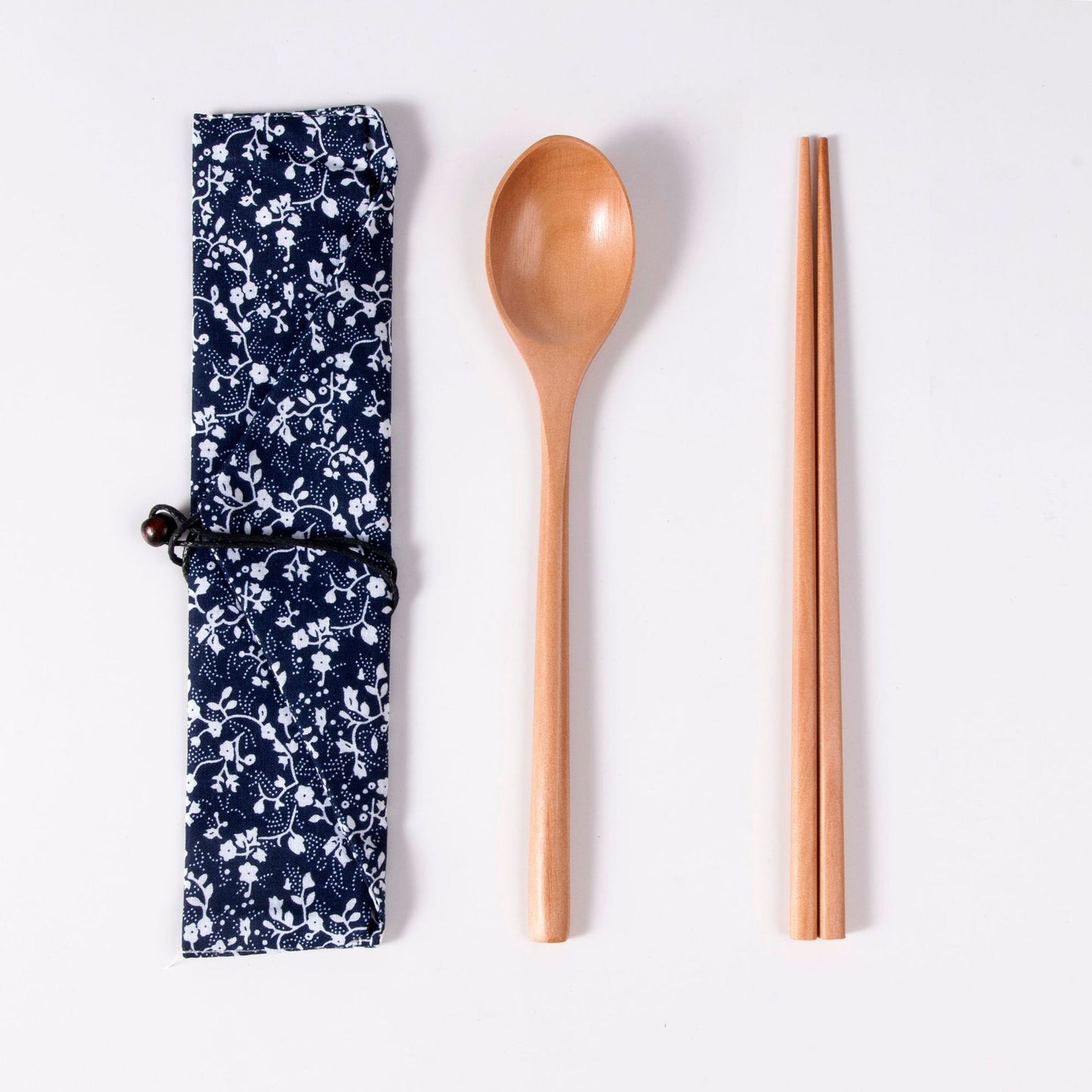 Japanese Style Portable Wooden Tableware Set - Spoons, Forks, Chopsticks