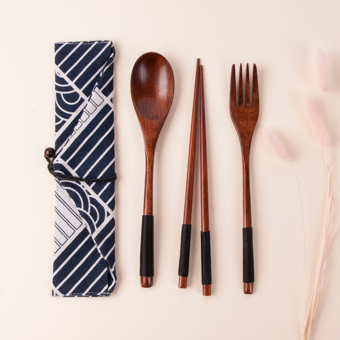 Japanese Style Portable Wooden Tableware Set - Spoons, Forks, Chopsticks