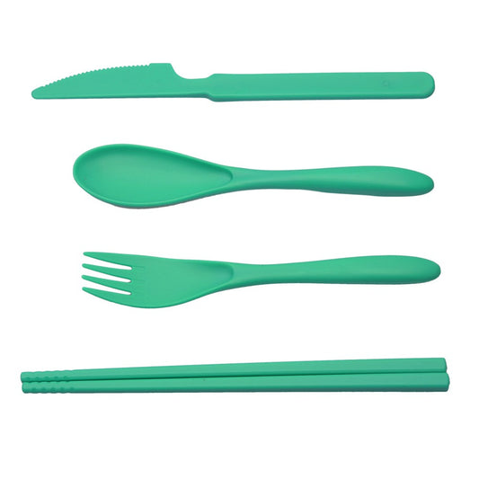 Green Children’s Plastic Tableware Set - Knife, Fork, Spoon & Chopsticks