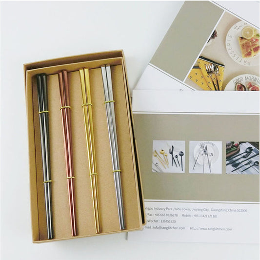 Non-Slip 304 Stainless Steel Square Chopsticks Set