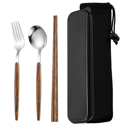 Stainless Steel Portable Cutlery Set with Imitation Wood Grain