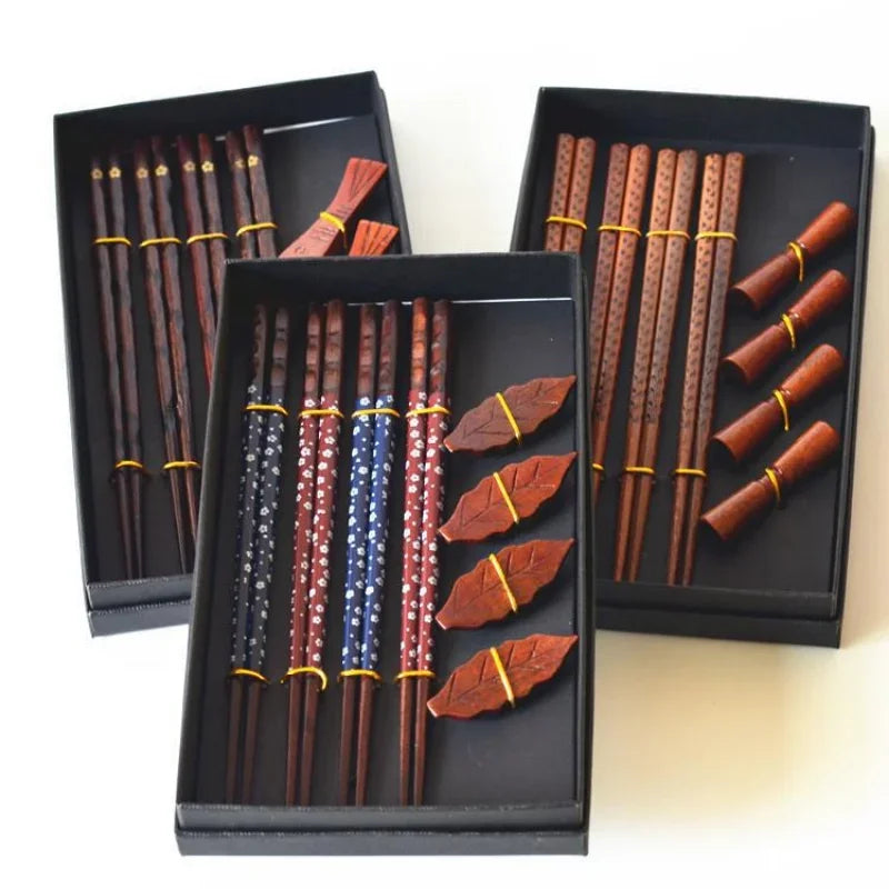 Handmade Japanese Natural Wood Chopsticks Set with Holders