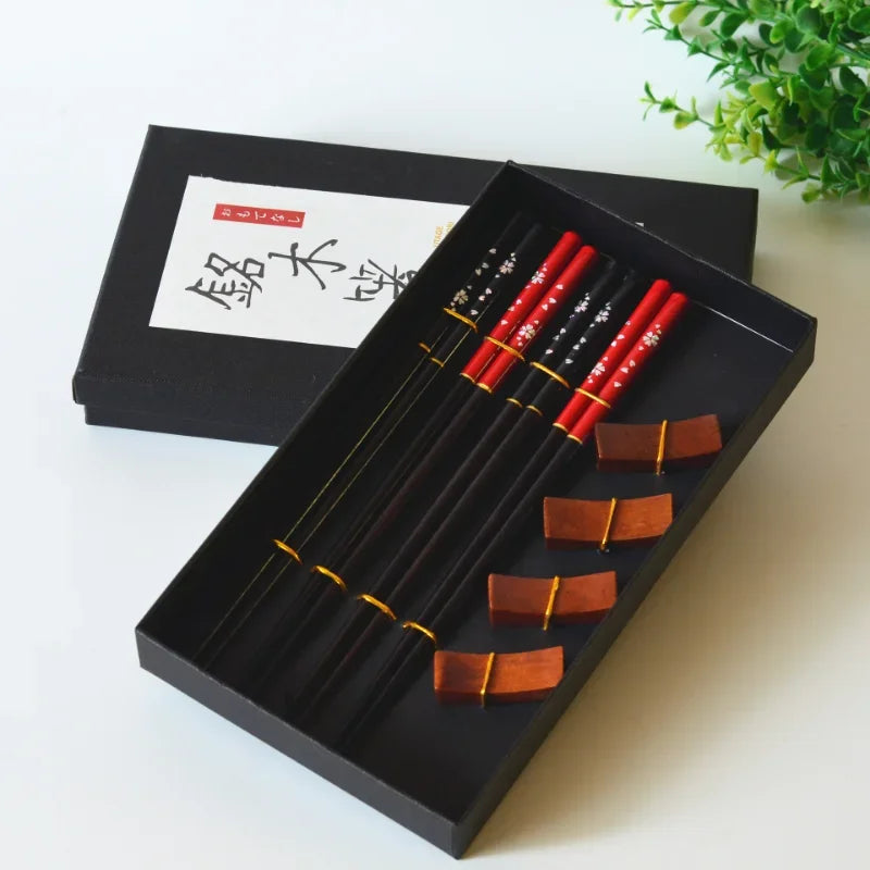 Handmade Japanese Natural Wood Chopsticks Set with Holders