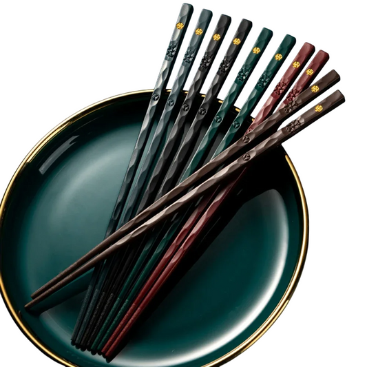 5Pcs Reusable Alloy Chinese Chopsticks - Dishwasher Safe