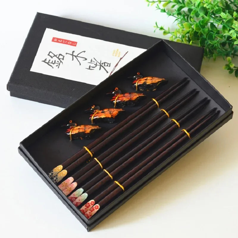 Handmade Japanese Natural Wood Chopsticks Set with Holders