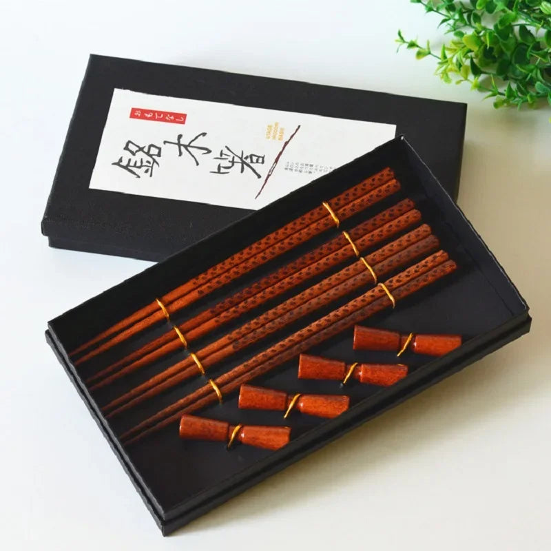Handmade Japanese Natural Wood Chopsticks Set with Holders