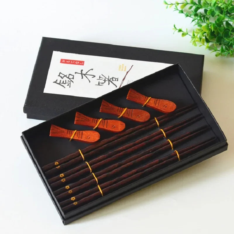 Handmade Japanese Natural Wood Chopsticks Set with Holders