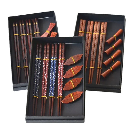 Handmade Japanese Natural Wood Chopsticks Set with Holders