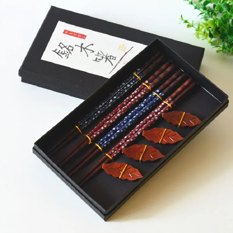 Handmade Japanese Natural Wood Chopsticks Set with Holders