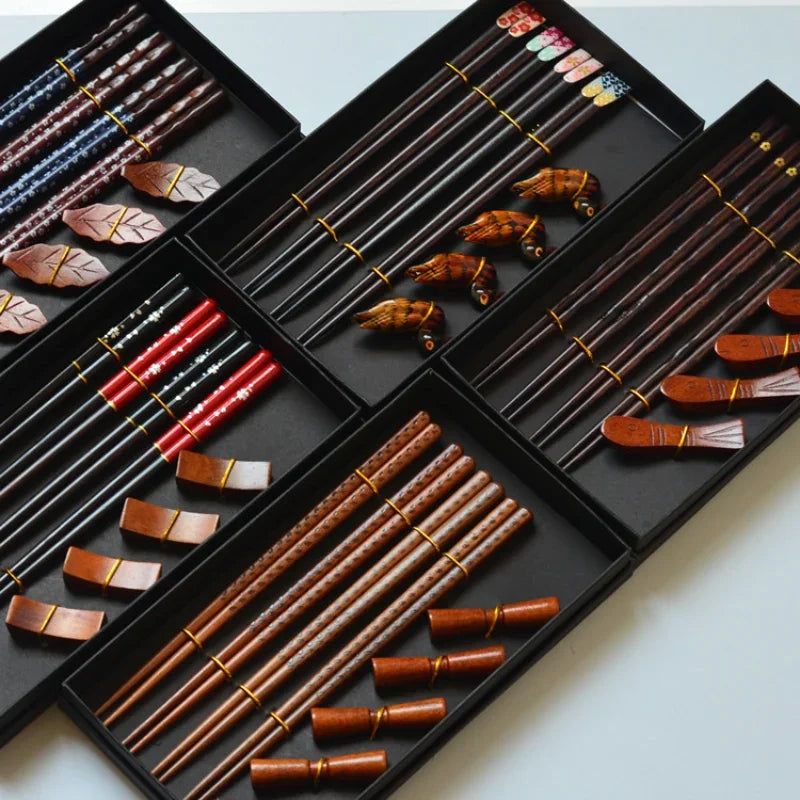 Handmade Japanese Natural Wood Chopsticks Set with Holders